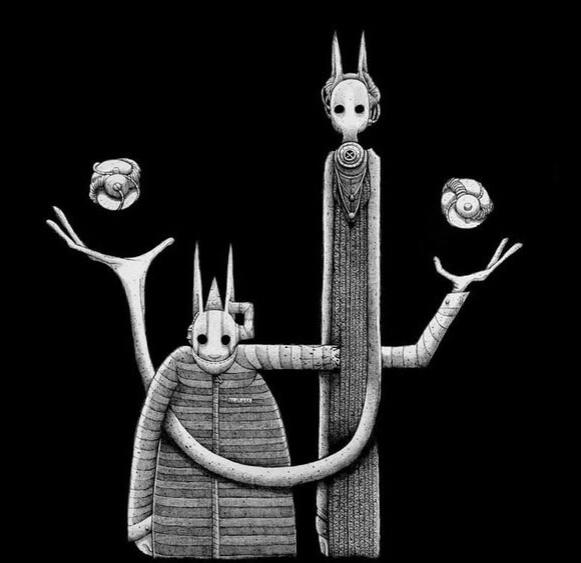 ‘Cavendish cousins’ - pen &amp; ink on board