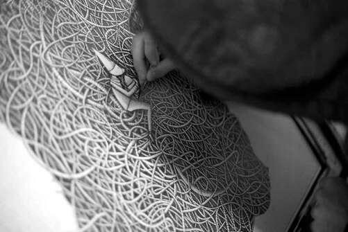 ‘The last acorn collector’- pen on board ‘The last acorn collector’- pen on board